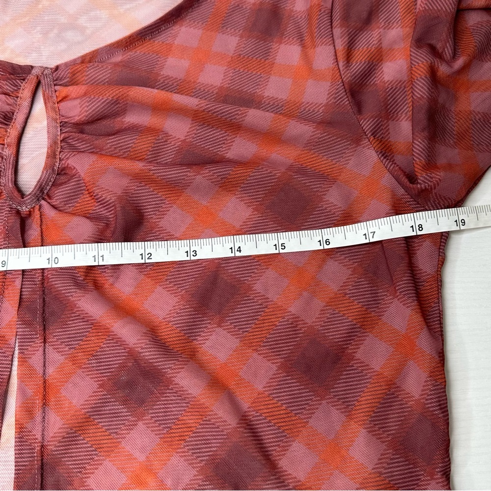 Nasty Gal Check Print Long Sleeve Mesh Top Size 10 - Picture 9 of 9
